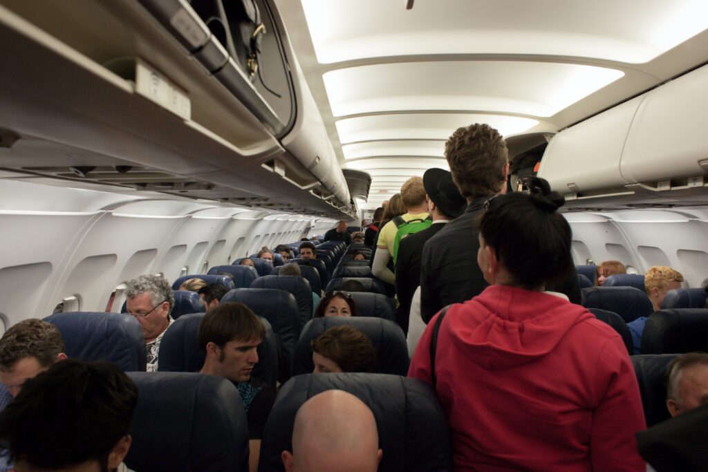 Passengers loading onto airplaine