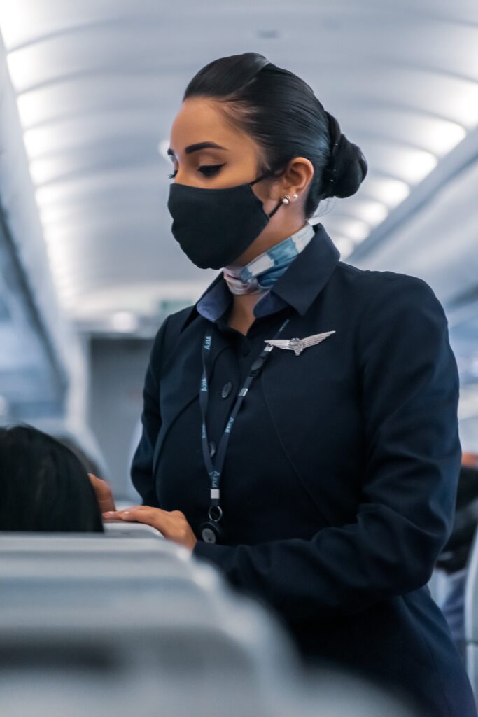 Flight attendant working