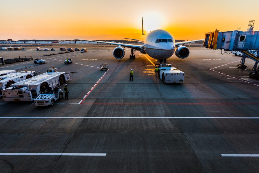 Plane pulling up to terminal